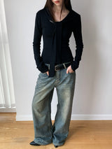 Shoulder Strap Soft Long Sleeve Tee