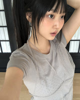 カティンドットシースルーホルターネックレイヤードショートスリーブドTシャツ