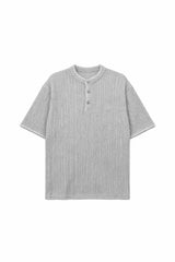 レン ステッチ ヘンリーネック ショートスリーブ ニット