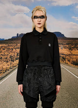  Pique collar cropped sweatshirts Black
