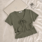 Moana Ribbon Sleeveless Cardigan Set (3 colors)