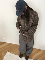 ヘリンボーンワイドコットンパンツ