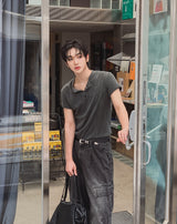 ウィート ピグメント リブ マッスル ヘンリーネック 半袖Tシャツ