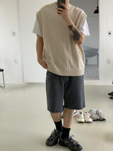 Punching knit round vest 2C