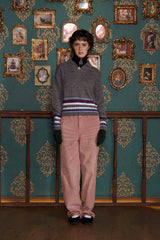 ALPACA STRIPE KNIT POLO SHIRT / CHARCOAL