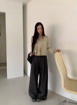 26SS★ [BAONHAUS]ヘディネンピンタックバンディングワイドトレーニングパンツ