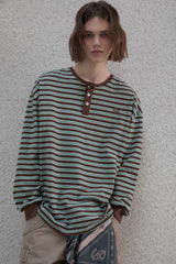 ストライプヘンリーネックTシャツ - Mint