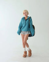 Color-Blocked Taping Hoodie String Oversized Knit