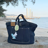Washed Denim Crossbody Tote Bag