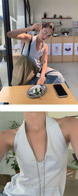 ルーズ ホルター Vネック ポケット ノースリーブTシャツ