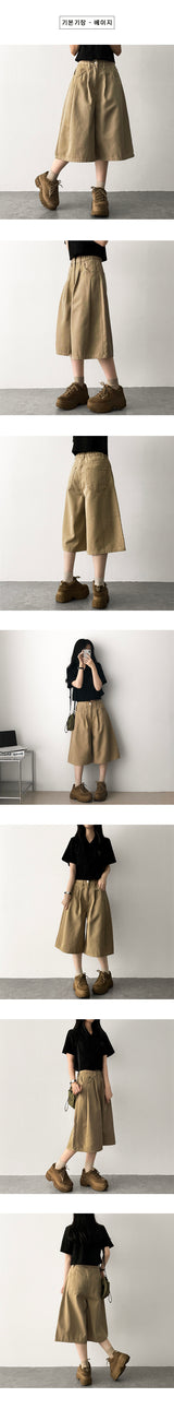 Retro waistband pintuck cotton bermuda pants shorts [short, basic selection]