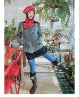 UnsocialNight original literary wool contrast colour フラワーアレンジメントプリントツイードジャケット detachableレースコート