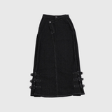 belt long denim skirt