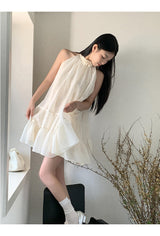 Lemon tea halterneck flare sleeveless dress