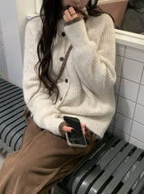 ラギーカラーマッチングカラーハイネックボタンニット