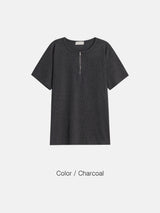 LMN zipper Henley neck V-neck short-sleeved knitwear (4 colors)