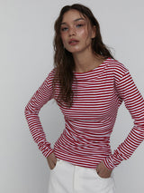 Side Shirring Stripe Top_Red