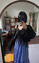 フリンジVネックニットトップ (BLACK)