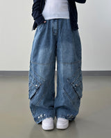 Skull Dart Wide Cargo Denim Pants