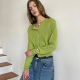 Summer Linen Round Neck Cardigan_Olive