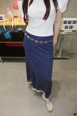 Navy Dotted Lace Chiffon Long Skirt
