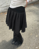 Luri Stripe Color Banding Chiffon Double Midi Flared Skirt