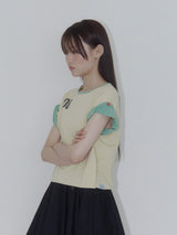 ボタンダブルスリーブレスTシャツ (イエロー)