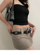 American Retro Silver Leather Belt