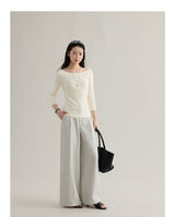 High-waisted straight wide slacks