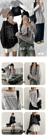 Pore Lip Neck Shoulder See-Through Long Sleeve Tee