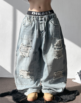 Coco Distressed Fringe Carpenter Denim Pants 2color