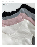 Deep V-Neck Ribbed Knit (4colors)