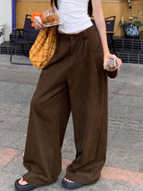 Hazelnut pintuck wide cotton casual pants