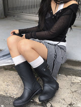 Roller Buckle Round Check Midi Rain Boots