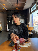 ユニコーンスモールストライプヘンリーネックロングスリーブ ブラック