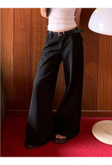 black wide casual straight pants