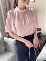 Netel Half-Neck Shirring Short Sleeve Blouse