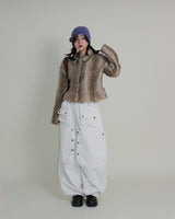 Gamants coloring gradation fringe long-sleeve cropped wool knitwear
