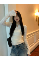 Daisy lace cuffs long-sleeved t-shirt
