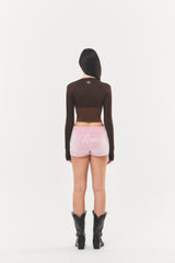 Logo Cubic Crop Top Brown