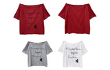 Lettering one-shoulder off-shoulder overfit short-sleeved T-shirt