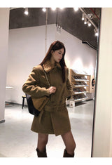 Lux wool belt padded half coat