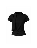 ルネハイネックライボタンスリムブラウス Black