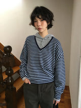 セブ ストライプド Vネック ニット (2color)