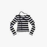 ヒドゥンストライプアンバランスネックTシャツ
