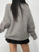 (UNISEX) WOOL OVERSIZED HANDWARMER-DETAIL V-NECK CARDIGAN - 2 COLOR