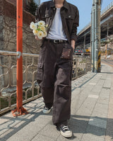 メリックヘリンボーンカーゴワイドパンツ