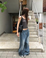 [ORIGINAL] メルティドピンタックデニムワイドパンツ
