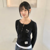 ソフトニットボタンロングスリーブTシャツ