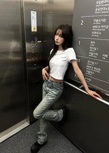 ロングDウォッシュドストレートフレアデニム
